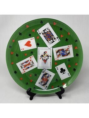 Luminarc Card Party Serving Platter 12.5" MCM Round Glass Tray Poker Barware New